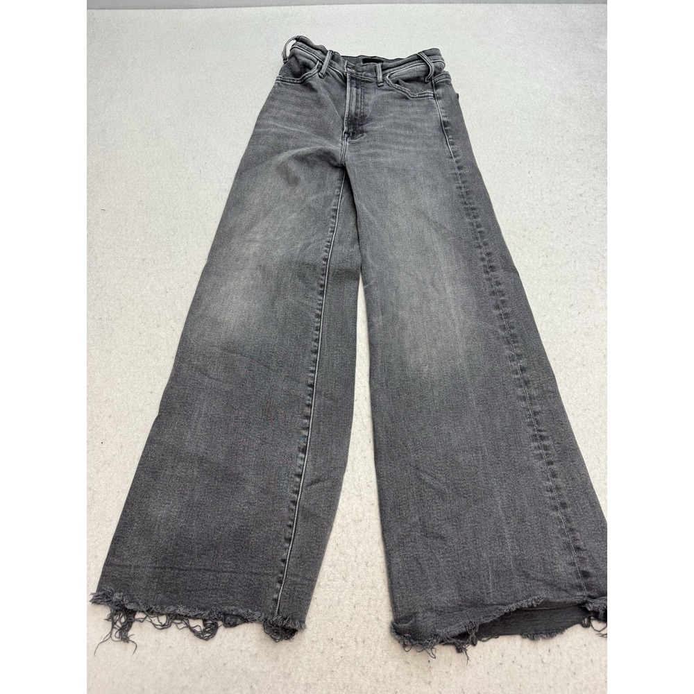 Mother Hustler Roller Ankle Fray Jeans Womens 23 Charcoal High Rise Wide Leg
